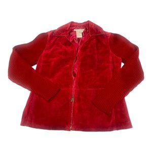 A.M.I. 1970's Red Suede Leather Sweater Boho  Ribbed jacket